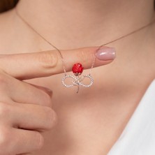 Hom Silver Jewelry 925 Ayar Gümüş Zirkon Taş Işlemeli Gül Desenli Sonsuzluk Kadın Kolye HSJ0054