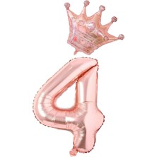 Best Parti Rose Gold Rakam Kral Taç Folyo Balon Seti Yaş 4