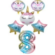 Best Parti Unicorn Karakter  Rakamlı Yıldızlı Folyo Balon Seti Yaş 8