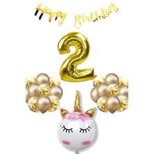 Best Parti Unicorn Rakamlı Bannerlı Doğum Günü Parti Seti Yaş 2