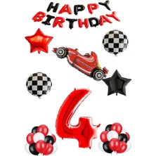 Best Parti Yarış Temalı Folyo ve Late x  Balon Seti Kırmızı Yaş 4