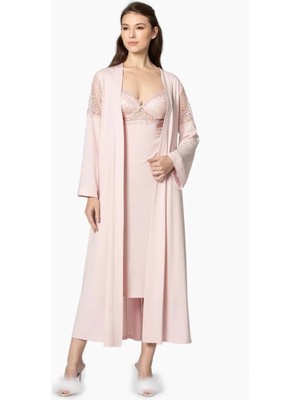 Pierre Cardin 6'lı Penye Gecelik Sabahlık Takım Çeyiz Seti 5045 - Pudra