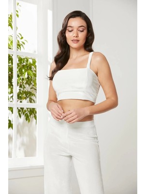 Pierre Cardin Kadife Saten 3'lü Kadın Crop'lu Pijama Takımı 2050 - Ekru