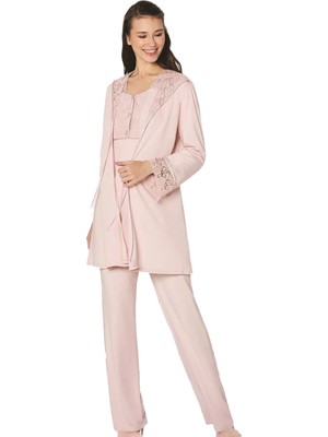 Pierre Cardin Dantelli Penye 3'lü Kadın Pijama Takımı 3050 - Pudra