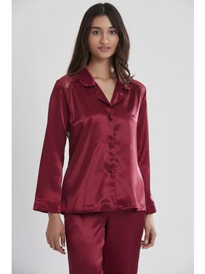 Pierre Cardin Saten Dantelli Pijama Takımı 1438 - Bordo