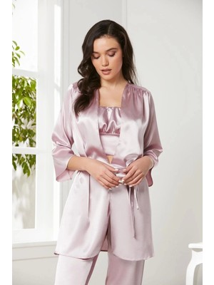 Pierre Cardin Saten 3'lü Crop'lu Kadın Pijama Takımı 2075 - Rose