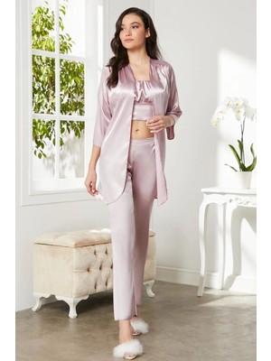 Pierre Cardin Saten 3'lü Crop'lu Kadın Pijama Takımı 2075 - Rose