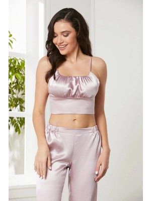 Pierre Cardin Saten 3'lü Crop'lu Kadın Pijama Takımı 2075 - Rose