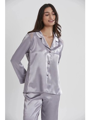 Pierre Cardin Saten Dantelli Pijama Takımı 1438 - Royal