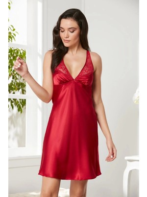 Pierre Cardin Saten Dantelli Gecelik 860 - Kırmızı
