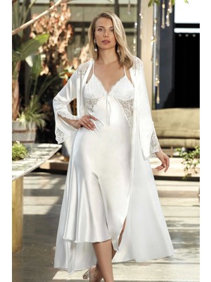 Nurteks Diz Altı Ekru Gecelik Sabahlık Takımı 5192