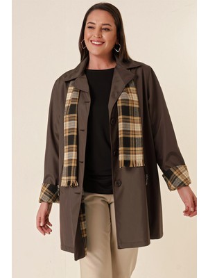 Astarlı Cebi Fermuarlı Atkı Aksesuarlı Büyük Beden Bondit Kaban