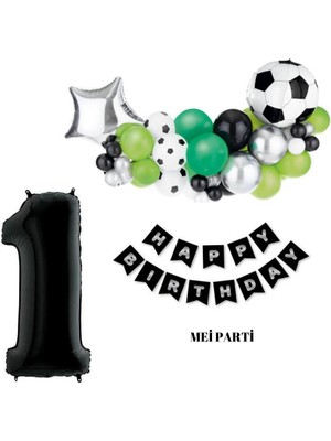 Meri Parti 1 Yaş Futbol Doğum Günü Konsept Doğum Günü Rakam Seçenekli Futbol Balon Happy Bırthday Set