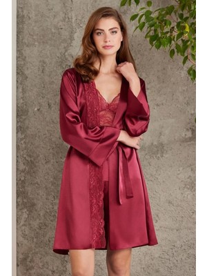 Pierre Cardin Saten Dörtlü Gelin Çeyiz Seti 7015 - Bordo