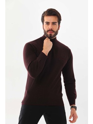 Sanfa Erkek Yarım Balıkçı Yaka Saf Yün Kazak 2702 Bordo