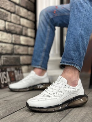 Shoecide Içi Dışı Deri Rahat Taban Beyaz Sneakers Casual Erkek Ayakkabı