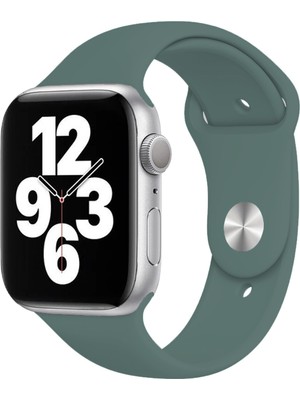Quse Apple Watch Series SE/11/10/9/8/7/6/5/4/3 46mm-45mm-44mm Uyumlu M/L Spor Silikon Kordon Haki Yeşili