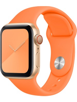 Quse Apple Watch Series SE/11/10/9/8/7/6/5/4/3 46mm-45mm-44mm Uyumlu M/L Spor Silikon Kordon Neon Turuncu