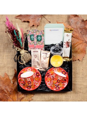 Fiorella Gift El Yapımı Çini Kahve Fincanı & Godiva Çikolata & Kahve & Mum & Kuru Buket &hediye Seti & Hediye Kutusu & Hediye Sepeti