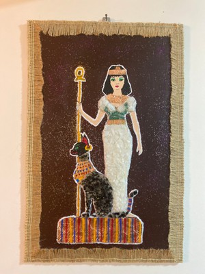 Moolart Ahşap Üzeri Mısırlı Kedili Kleopatra
