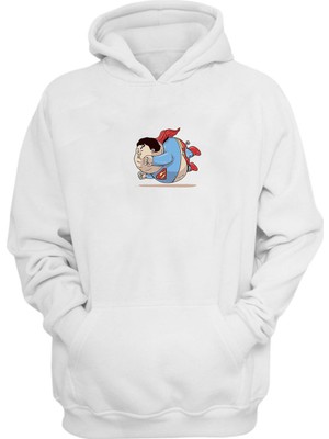 The Wert Unisex Süperman Baskılı Beyaz Normal Kalıp Şardonlu Kalın Sweatshirt