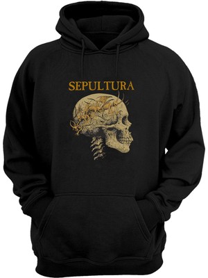 The Wert Unisex Sepultura ,skull,şeytan Baskılı Siyah Normal Kalıp Şardonlu Kalın Sweatshirt