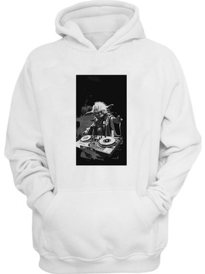 The Wert Unisex Star Wars Dj Yoda Baskılı Beyaz Normal Kalıp Şardonlu Kalın Sweatshirt