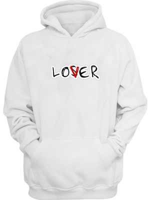 The Wert Unisex Lover Baskılı Beyaz Normal Kalıp Şardonlu Kalın Sweatshirt