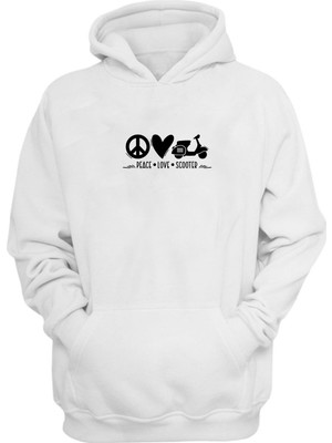 The Wert Unisex Peace Love Scooter Baskılı Beyaz Normal Kalıp Şardonlu Kalın Sweatshirt