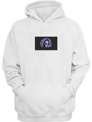 The Wert Unisex Azrail Kapı Deliği Baskılı Beyaz Normal Kalıp Şardonlu Kalın Sweatshirt