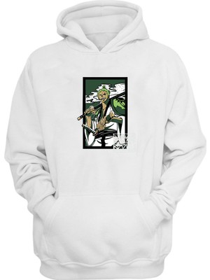 The Wert Unisex Roronoa Zoro Yeşil Baskılı Beyaz Normal Kalıp Şardonlu Kalın Sweatshirt
