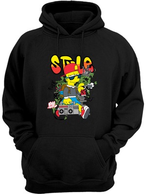The Wert Unisex Simpson Style Baskılı Siyah Normal Kalıp Şardonlu Kalın Sweatshirt