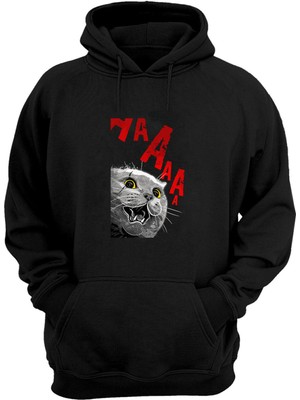 The Wert Unisex Cat Aaaa Baskılı Siyah Normal Kalıp Şardonlu Kalın Sweatshirt