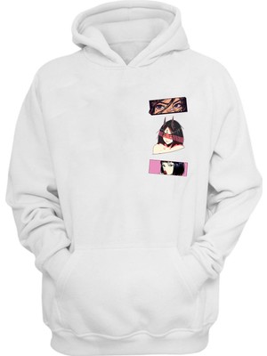 The Wert Unisex Anime Girls Eyes Baskılı Beyaz Normal Kalıp Şardonlu Kalın Sweatshirt