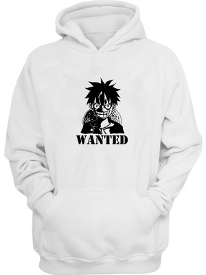 The Wert Unisex Anime Karakter Wanted Baskılı Beyaz Normal Kalıp Şardonlu Kalın Sweatshirt