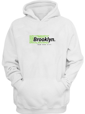 The Wert Unisex Brooklyn, New York Cıty Baskılı Beyaz Normal Kalıp Şardonlu Kalın Sweatshirt
