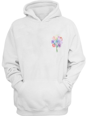 The Wert Unisex Çiçek,buket Çizimi Baskılı Beyaz Normal Kalıp Şardonlu Kalın Sweatshirt