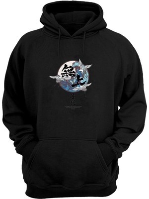 The Wert Unisex Japon Leylekler Baskılı Siyah Normal Kalıp Şardonlu Kalın Sweatshirt