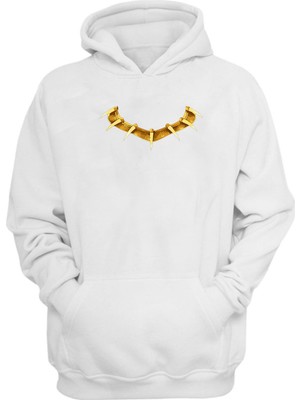 The Wert Unisex Black Panther Kolye Baskılı Beyaz Normal Kalıp Şardonlu Kalın Sweatshirt