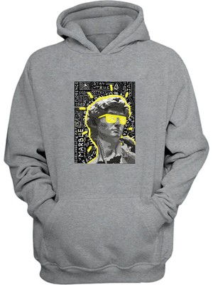 The Wert Unisex Davut Heykeli Baskılı Gri Normal Kalıp Şardonlu Kalın Sweatshirt