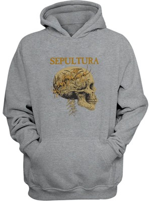 The Wert Unisex Sepultura ,skull,şeytan Baskılı Gri Normal Kalıp Şardonlu Kalın Sweatshirt