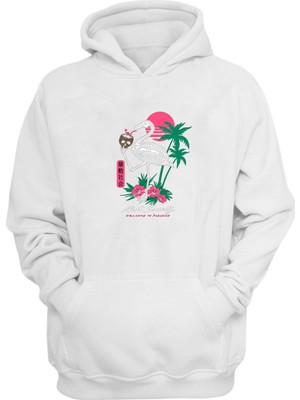 The Wert Unisex Japon Filamingo Baskılı Beyaz Normal Kalıp Şardonlu Kalın Sweatshirt