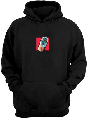 The Wert Unisex Cyberpunk Pill Drawing Baskılı Siyah Normal Kalıp Şardonlu Kalın Sweatshirt