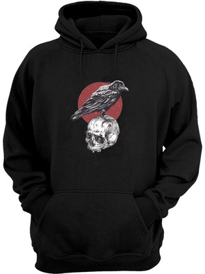 The Wert Unisex Karga ve Skull Baskılı Siyah Normal Kalıp Şardonlu Kalın Sweatshirt