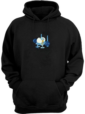 The Wert Unisex Spor Yapan Kırık Yumurta Baskılı Siyah Normal Kalıp Şardonlu Kalın Sweatshirt