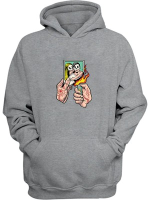 The Wert Unisex Fotograf Yakma Baskılı Gri Normal Kalıp Şardonlu Kalın Sweatshirt