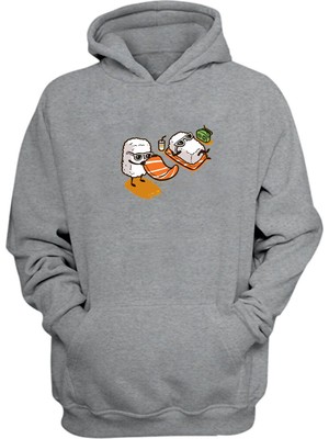 The Wert Unisex Güneşlenen Sushi Baskılı Gri Normal Kalıp Şardonlu Kalın Sweatshirt