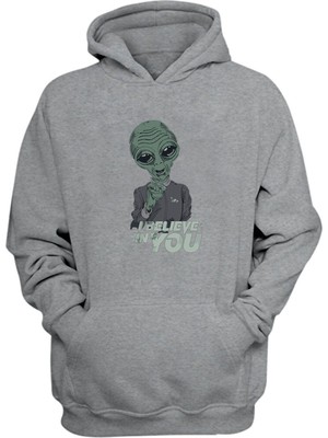 The Wert Unisex I Believe In You Baskılı Gri Normal Kalıp Şardonlu Kalın Sweatshirt