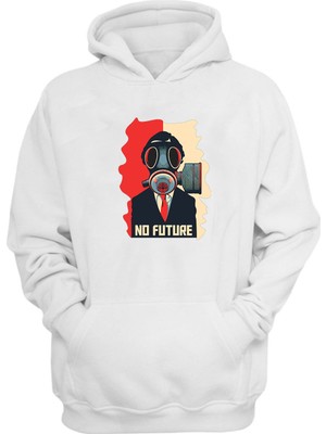 The Wert Unisex No Fature, Gaz Maskesi Baskılı Beyaz Normal Kalıp Şardonlu Kalın Sweatshirt