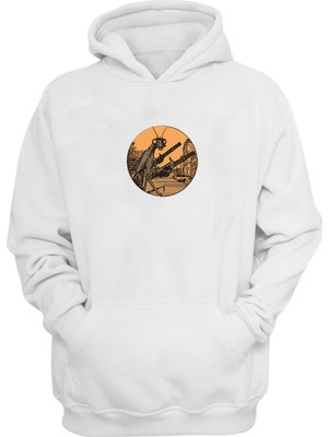 The Wert Unisex Poz Veren Çekirge Baskılı Beyaz Normal Kalıp Şardonlu Kalın Sweatshirt
